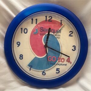Seroquel Pharmaceutical Rep Office Clock Royal Blue Pink 12 Inch Diameter